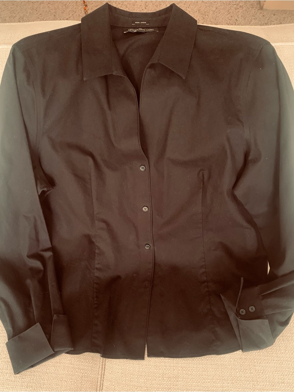 Jones New York Fitted Black No Iron Button Down Shirt Tailored and Professional